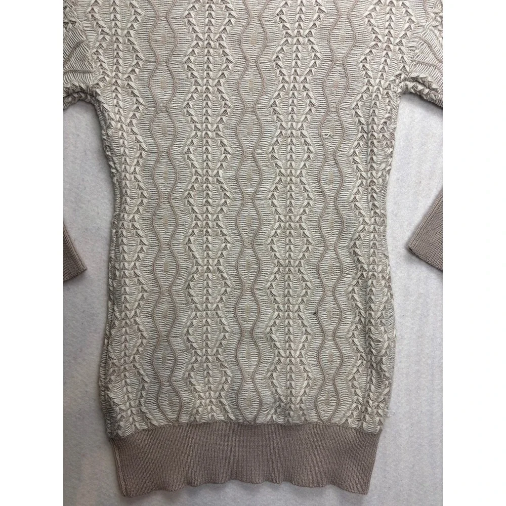 Venus Womens Tan Cream Geometric Cable Knit Boat Neck Tunic Sweater Size M - Picture 11 of 13